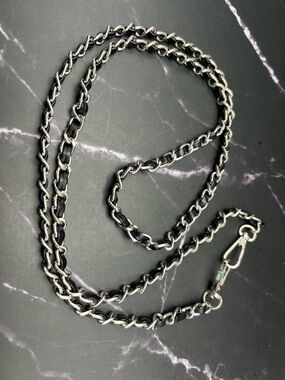 Silver-Tone 22” Chain Strap with Black Leather Weave for Crossbody Conversion.
